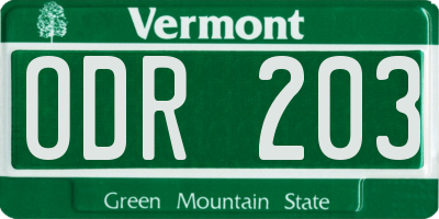 VT license plate ODR203