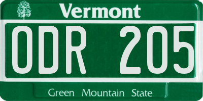 VT license plate ODR205