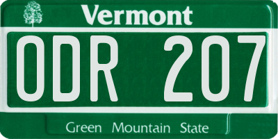 VT license plate ODR207