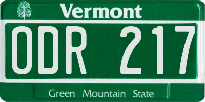 VT license plate ODR217