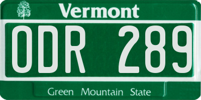 VT license plate ODR289