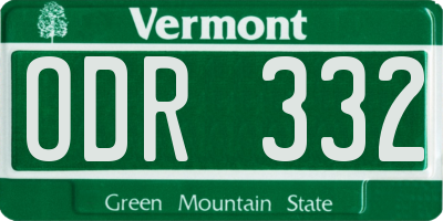 VT license plate ODR332