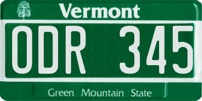VT license plate ODR345