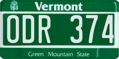 VT license plate ODR374