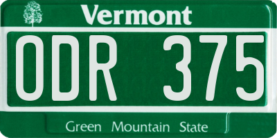 VT license plate ODR375