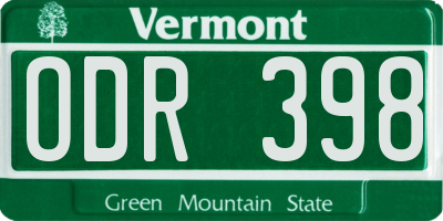 VT license plate ODR398