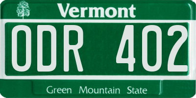 VT license plate ODR402