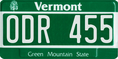 VT license plate ODR455