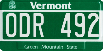 VT license plate ODR492