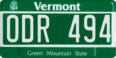 VT license plate ODR494