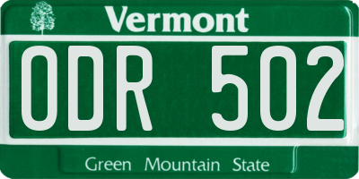 VT license plate ODR502