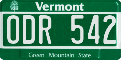 VT license plate ODR542