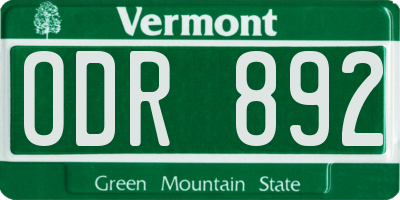 VT license plate ODR892