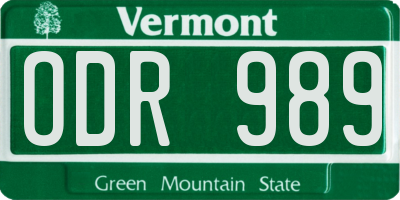 VT license plate ODR989