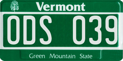 VT license plate ODS039
