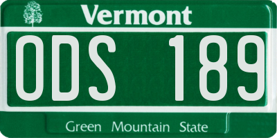 VT license plate ODS189