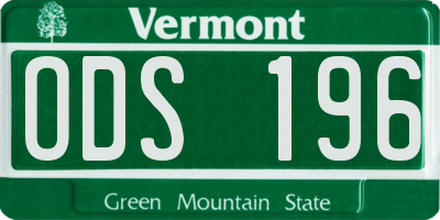 VT license plate ODS196