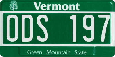 VT license plate ODS197