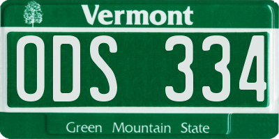 VT license plate ODS334