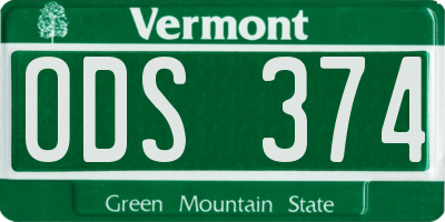 VT license plate ODS374