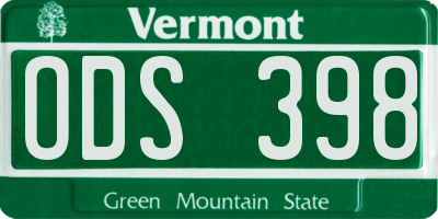 VT license plate ODS398