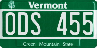 VT license plate ODS455