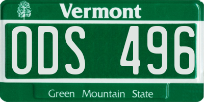 VT license plate ODS496