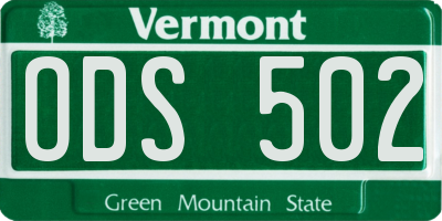 VT license plate ODS502