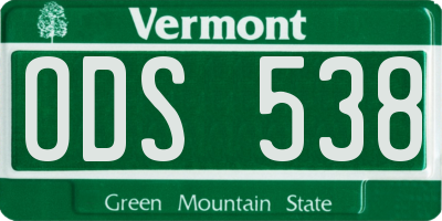 VT license plate ODS538