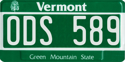 VT license plate ODS589