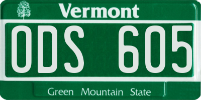 VT license plate ODS605