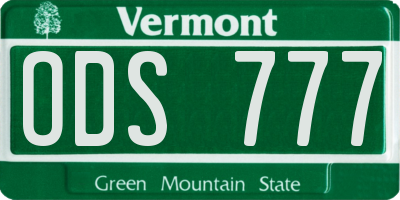 VT license plate ODS777