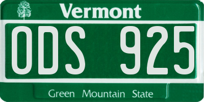 VT license plate ODS925