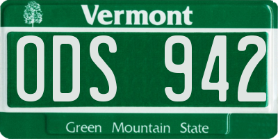 VT license plate ODS942