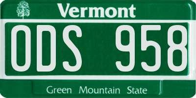 VT license plate ODS958