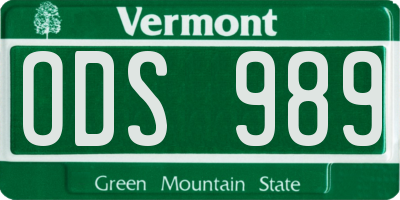 VT license plate ODS989