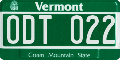VT license plate ODT022
