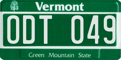 VT license plate ODT049