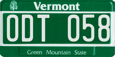 VT license plate ODT058