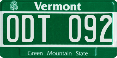 VT license plate ODT092