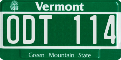 VT license plate ODT114