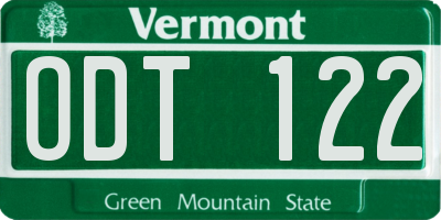 VT license plate ODT122