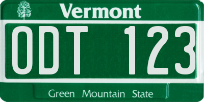 VT license plate ODT123
