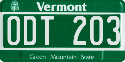 VT license plate ODT203