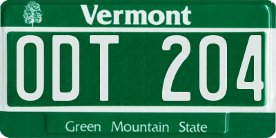 VT license plate ODT204