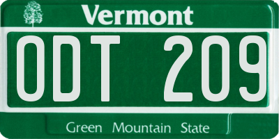 VT license plate ODT209