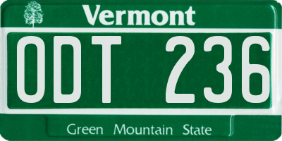 VT license plate ODT236