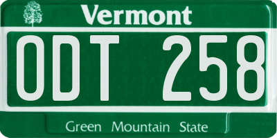 VT license plate ODT258