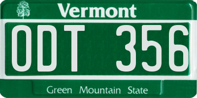 VT license plate ODT356