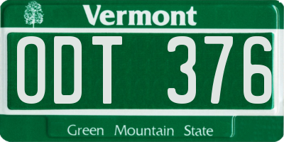 VT license plate ODT376